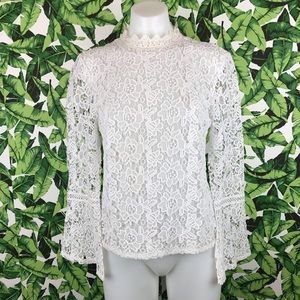 5 for $25 Bebe White Crochet Bell Sleeve Blouse